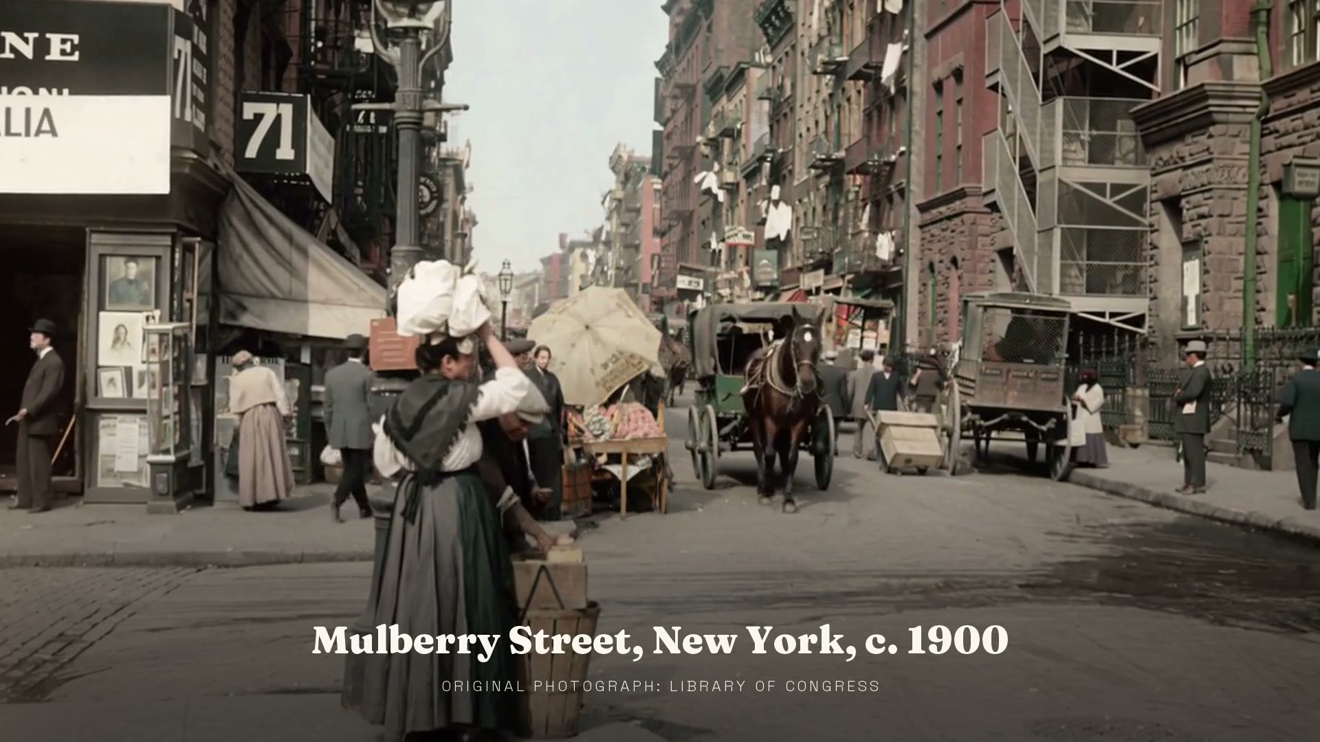 Mulberry Street, 1900: A photograph from 1900 takes a breath, and the street starts moving.